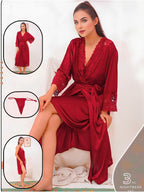 The SilkyNights Luxury 3-Piece Satin Robe & Slip Set