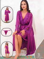 The SilkyNights Luxury 3-Piece Satin Robe & Slip Set