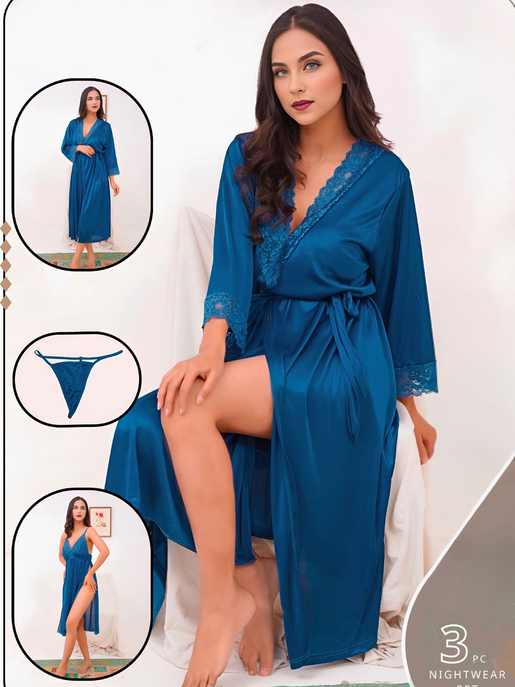 The SilkyNights Luxury 3-Piece Satin Robe & Slip Set