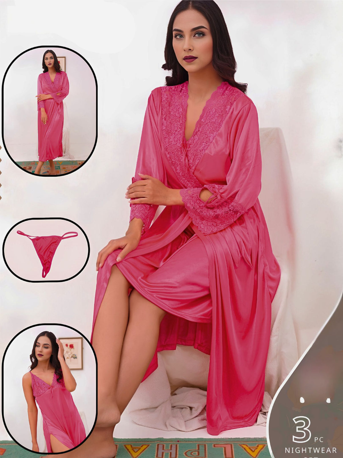 The SilkyNights Luxury 3-Piece Satin Robe & Slip Set