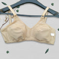 Beige bra on a hanger with a light background