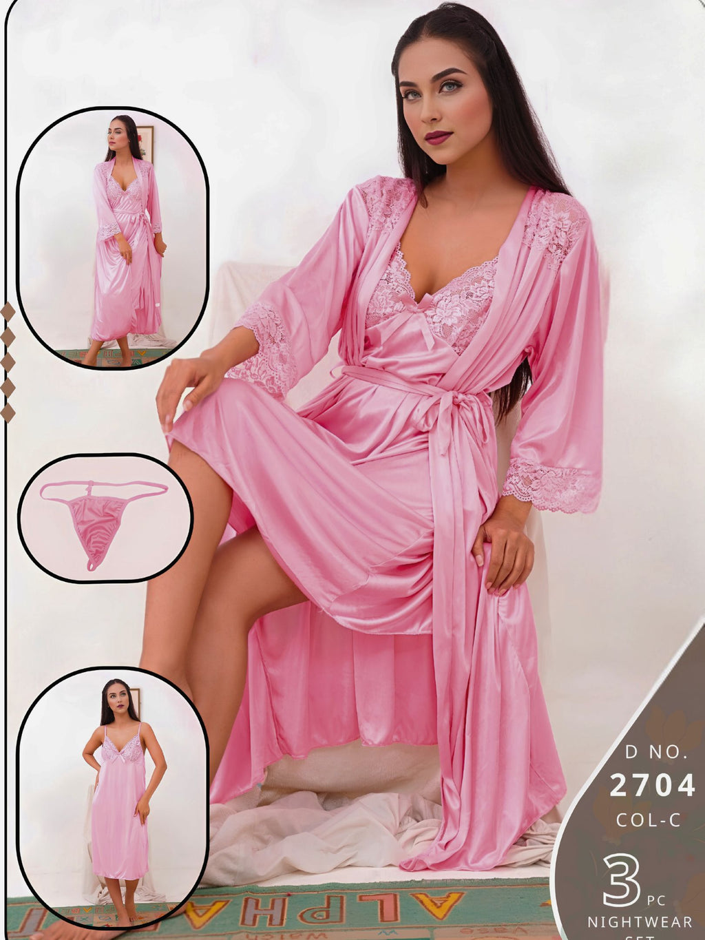 The SilkyNights Luxury 3-Piece Satin Robe & Slip Set