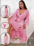 The SilkyNights Luxury 3-Piece Satin Robe & Slip Set