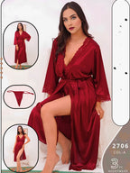 The SilkyNights Luxury 3-Piece Satin Robe & Slip Set