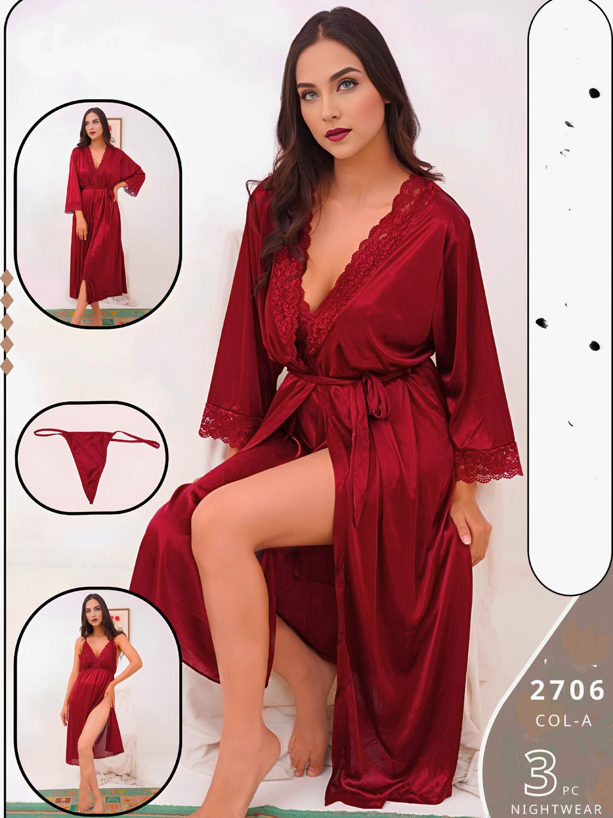 The SilkyNights Luxury 3-Piece Satin Robe & Slip Set