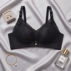 Women's Elegant Floral Lace Wire-Free Bra, Full Coverage Soft Padded Bra with Pearl Pendant Charm & Wide Back Smoothing