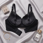 Women's Elegant Floral Lace Wire-Free Bra, Full Coverage Soft Padded Bra with Pearl Pendant Charm & Wide Back Smoothing