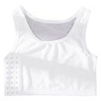 White sleeveless tank top with a scoop neckline and a lace-up front closure panel on the left side, shown against a plain white background.