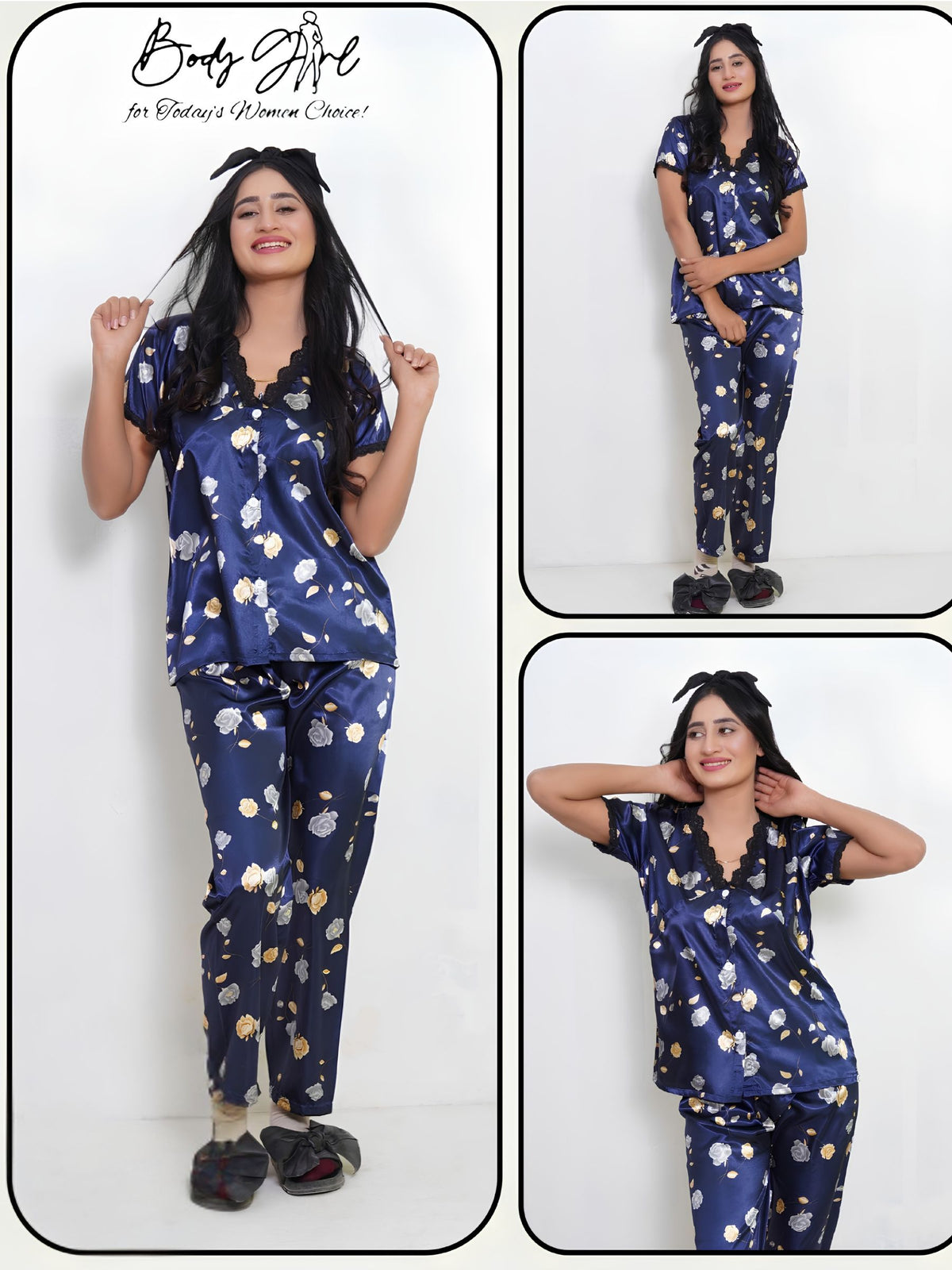 The Malmal Royal Nightfall Silk Lace Pajama Set
