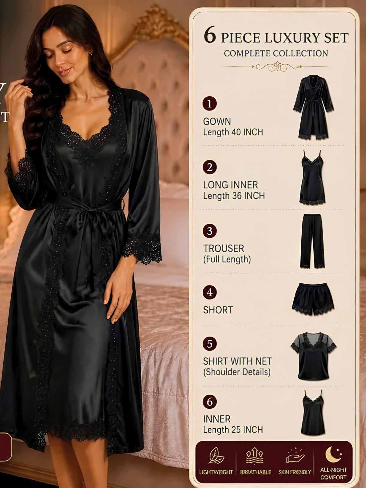 The Imperial 6-Piece Satin Loungewear Set