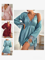 Dreamscape 3-Piece Satin Robe & Babydoll Set