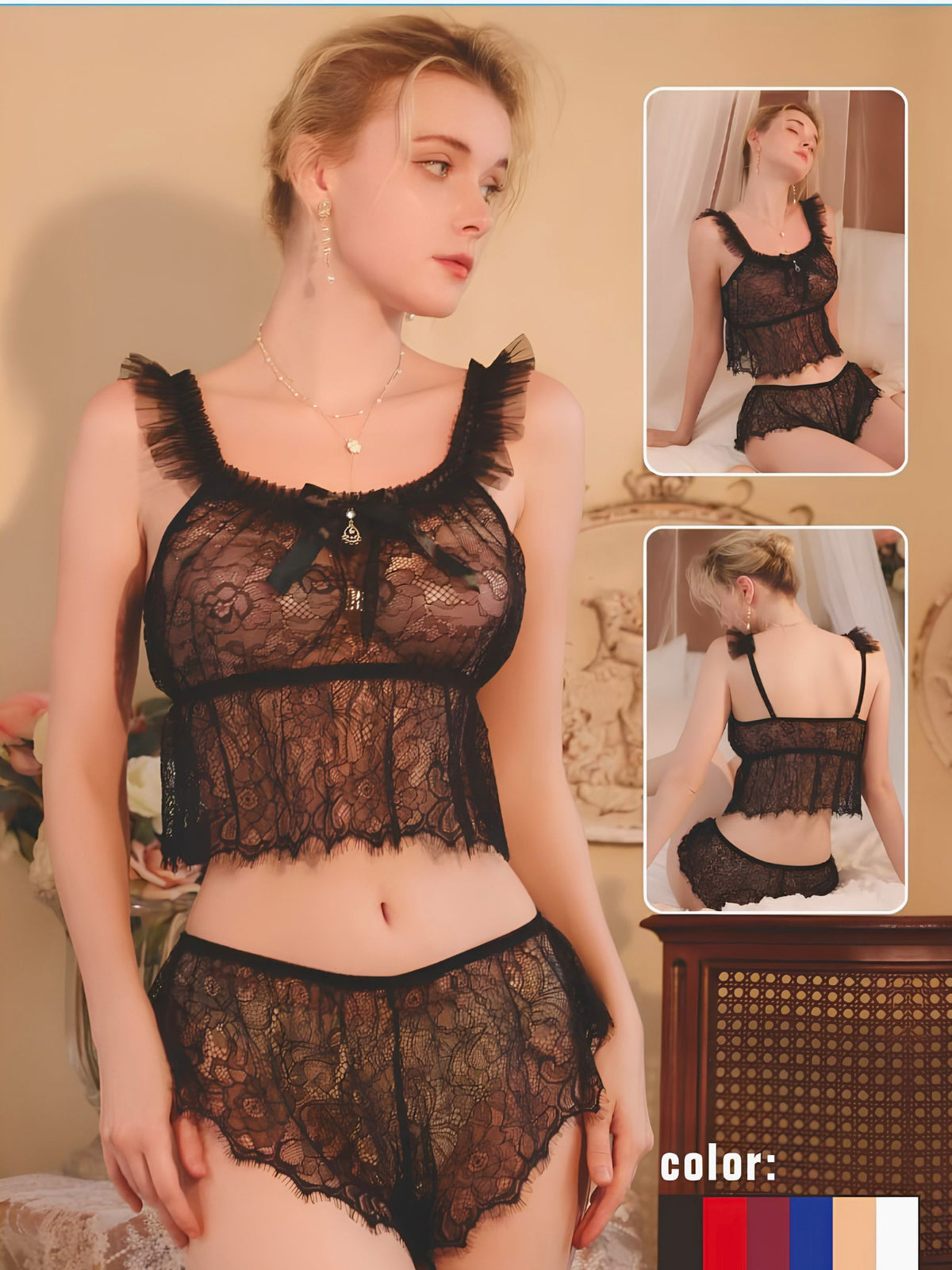 Vintage Rose Lace Cami & Shorts Set