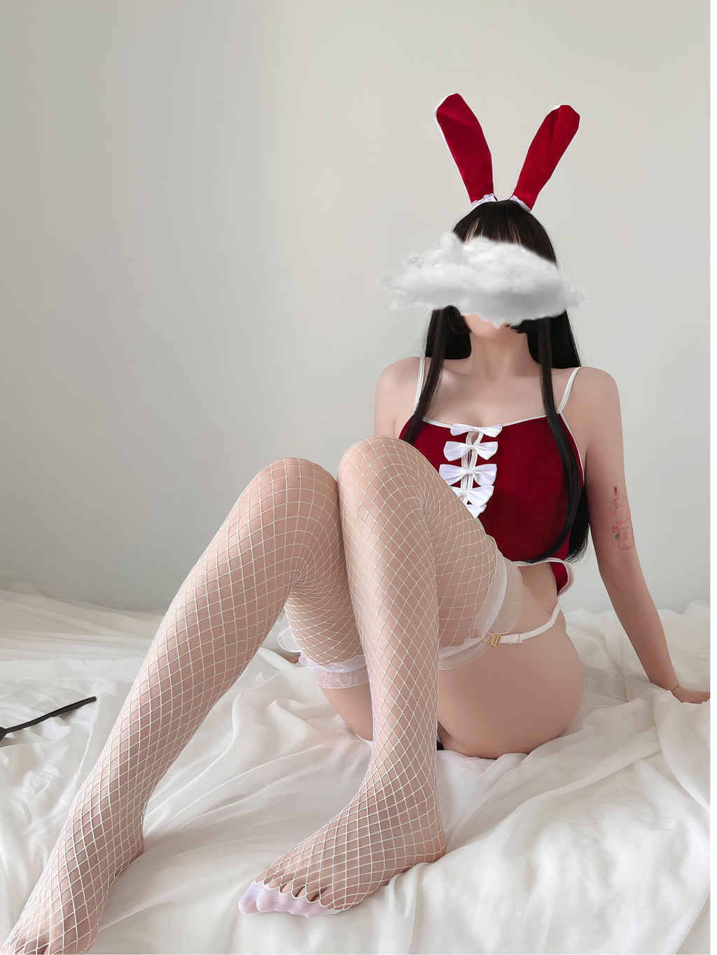 Scarlet Velvet Bow Middle Open Panty Teddy