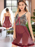 Venetian Lace Fur-Trim Babydoll