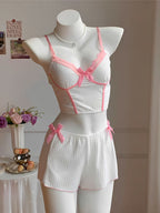 The Angelic Blush Corset Cami & Ruffle Shorts Set