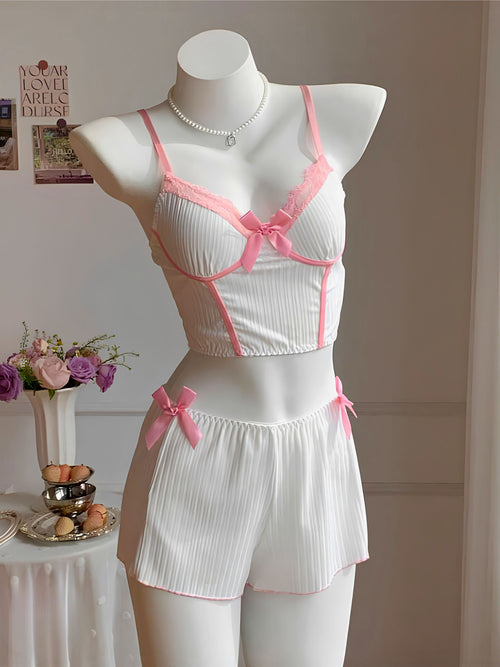 The Angelic Blush Corset Cami & Ruffle Shorts Set