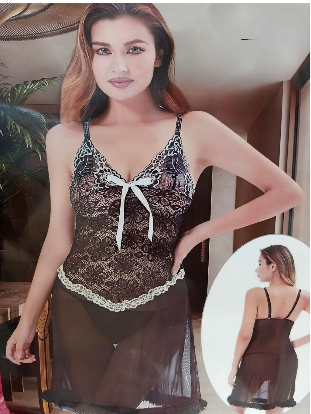 Venetian Lace Fur-Trim Babydoll