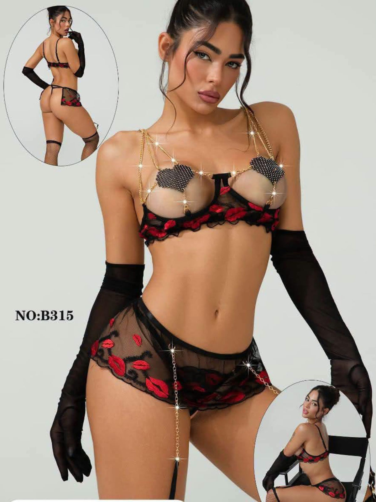 The Scarlet Kisses Chain & Garter Set