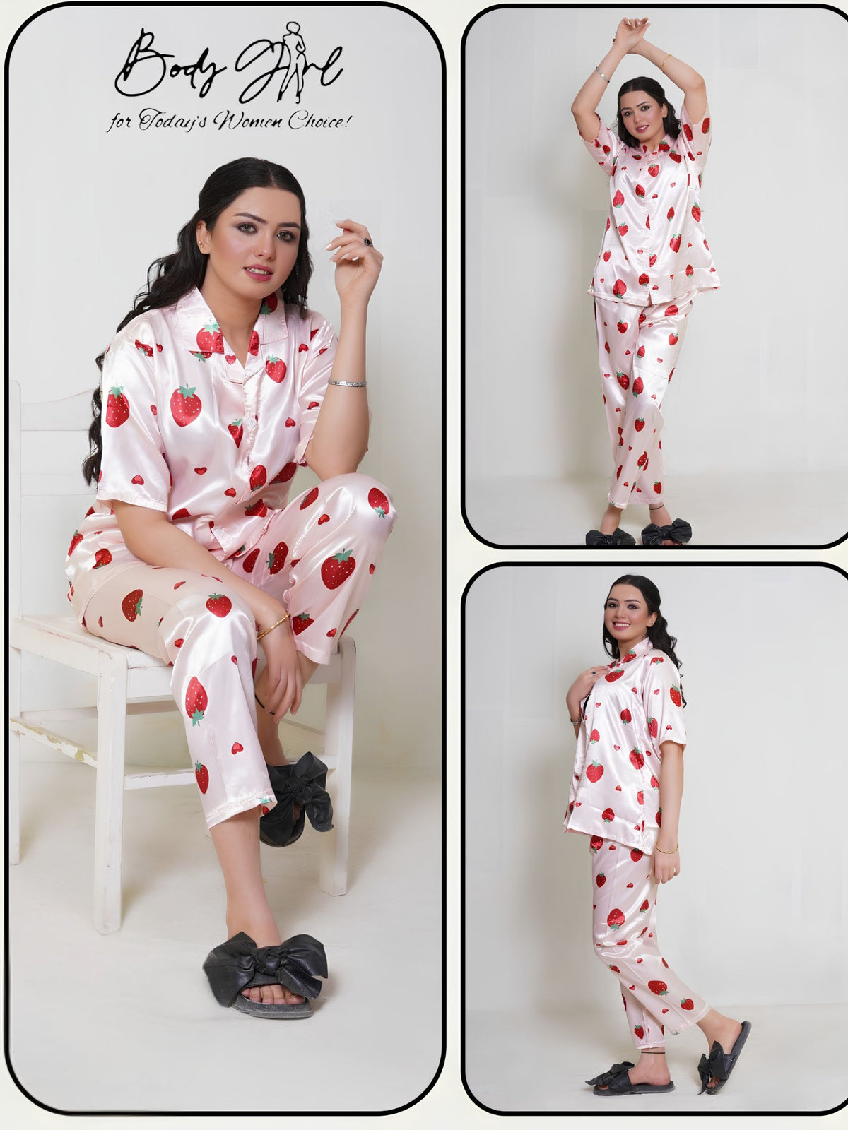 Malmal Soft Strawberry Silk Button-Down Pajama Set