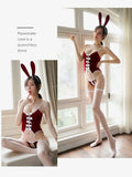 Scarlet Velvet Bow Middle Open Panty Teddy