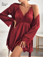 Dreamscape 3-Piece Satin Robe & Babydoll Set