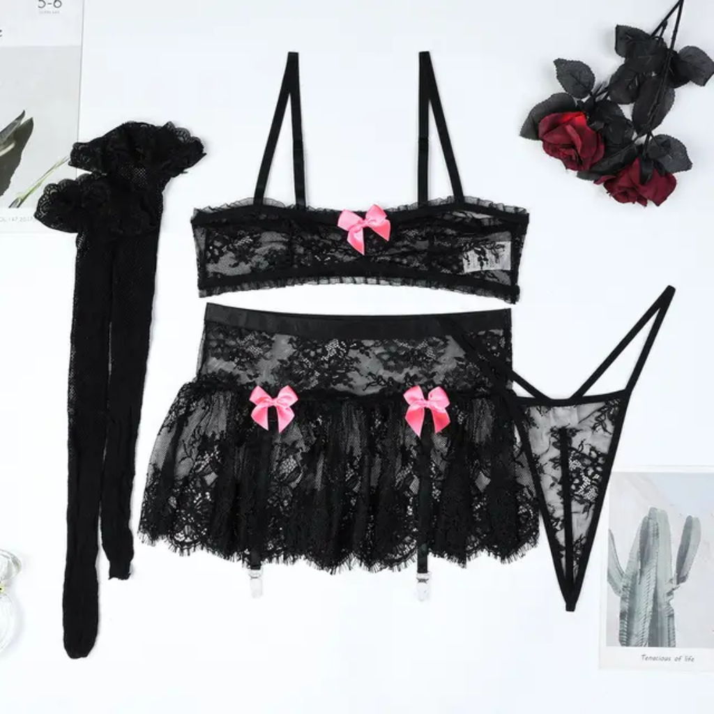 The Coquette Charm Lace Garter Skirt Set